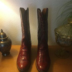Rare Lucchese San Antonio Dark Cherry Eel Skin Boots